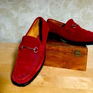 Cole Haan Red Suede Classic Loafers Silver Horsebit